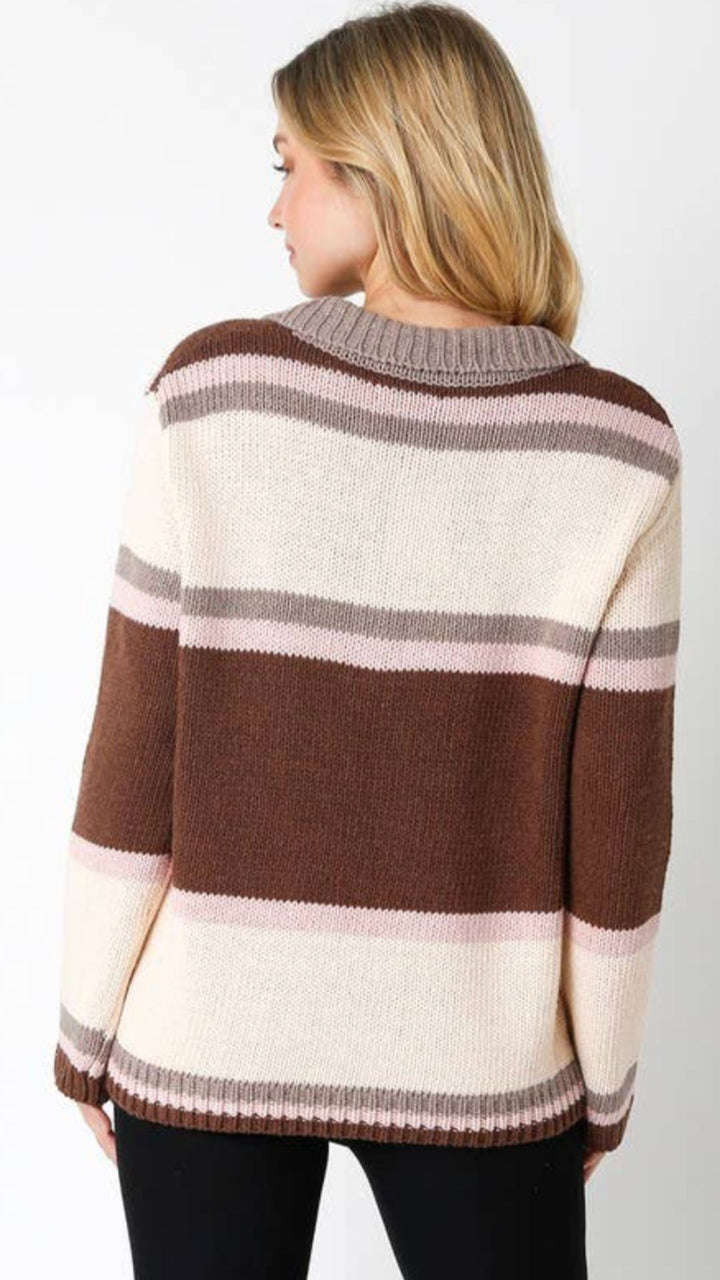 Brown And Light Pink Taupe Oversized Buttoned Sweater