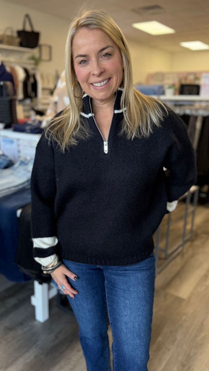 Black And Cream Quarter Zip Sweater