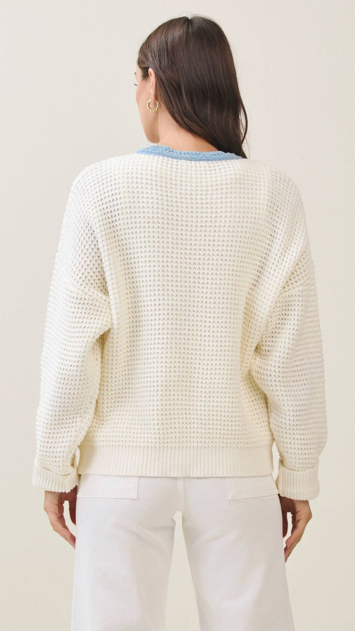 Cream And Denim Contrast Cardigan