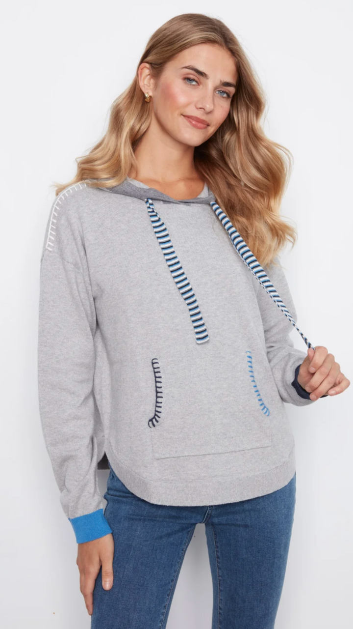 Blue Contrast Detail Hooded Sweater