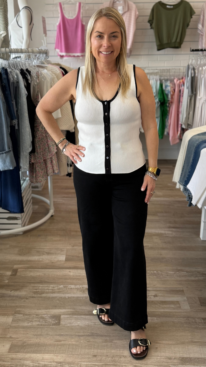 Cream Rib Sweater Tank With Black Contrast