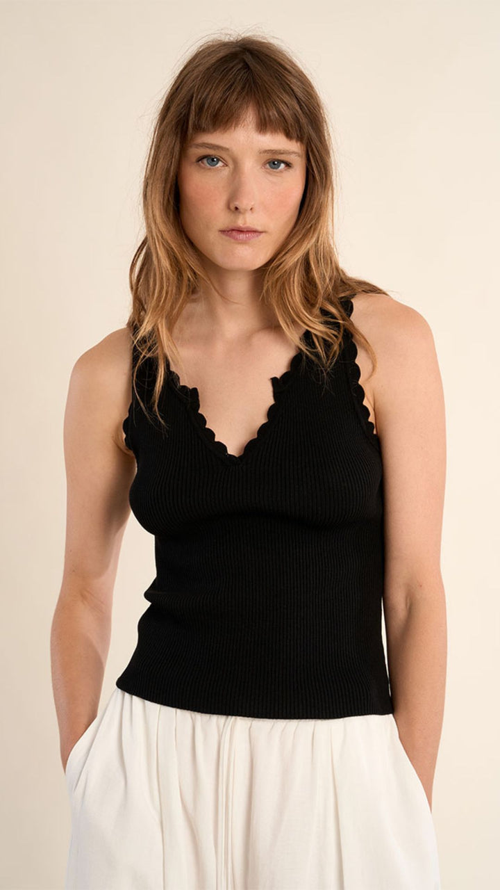 Black Scalloped Edge Tank