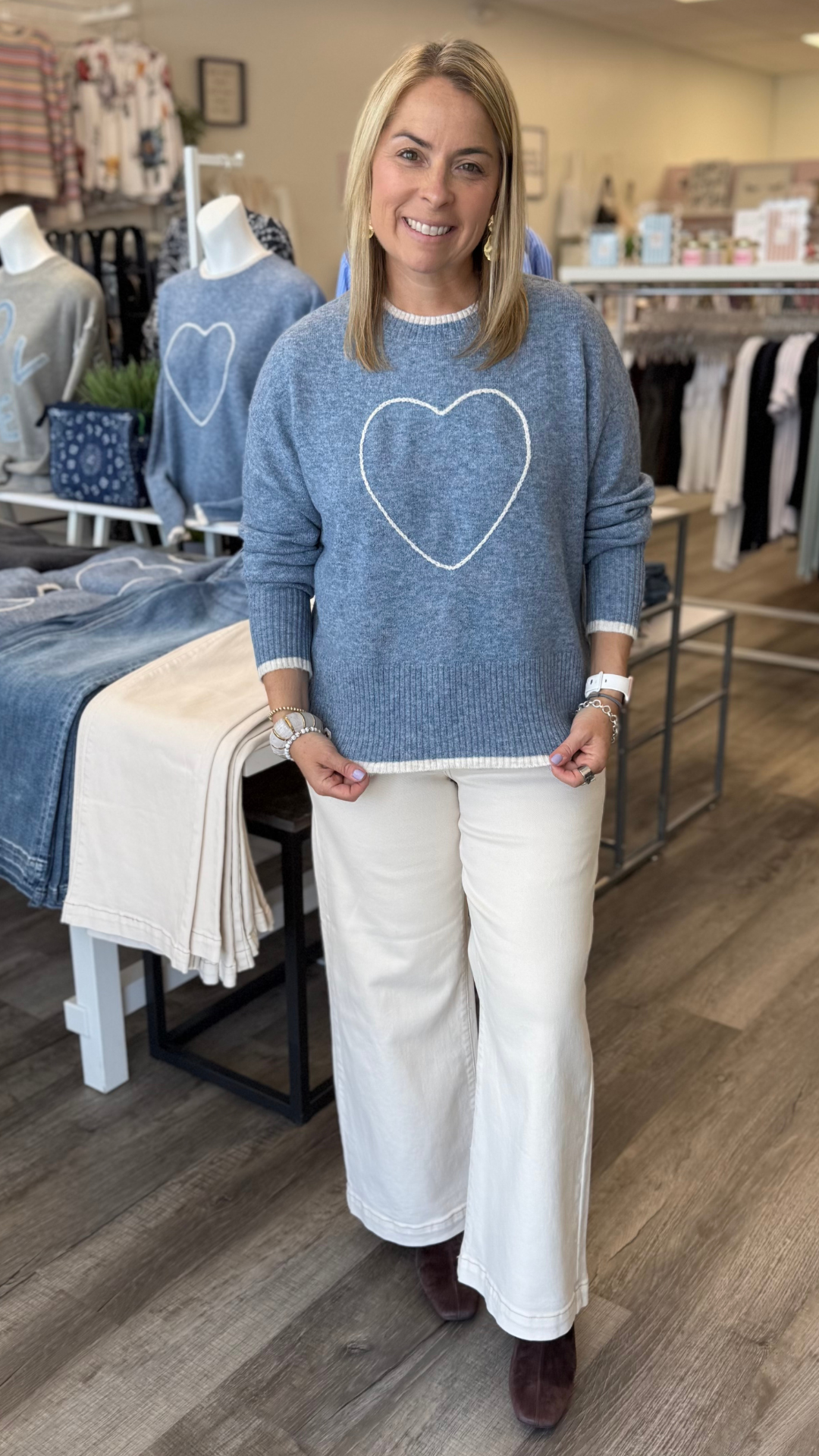 Blue Embroidered Heart Sweater