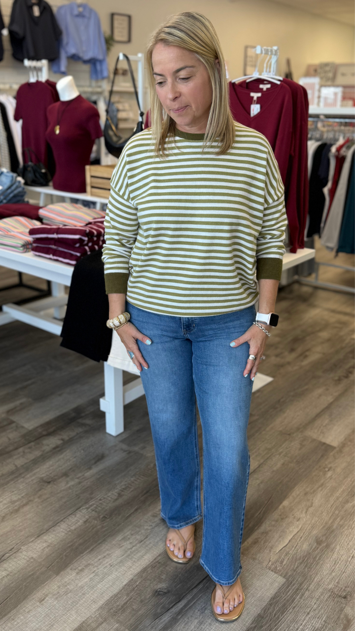 Green Striped Contrast Sweater