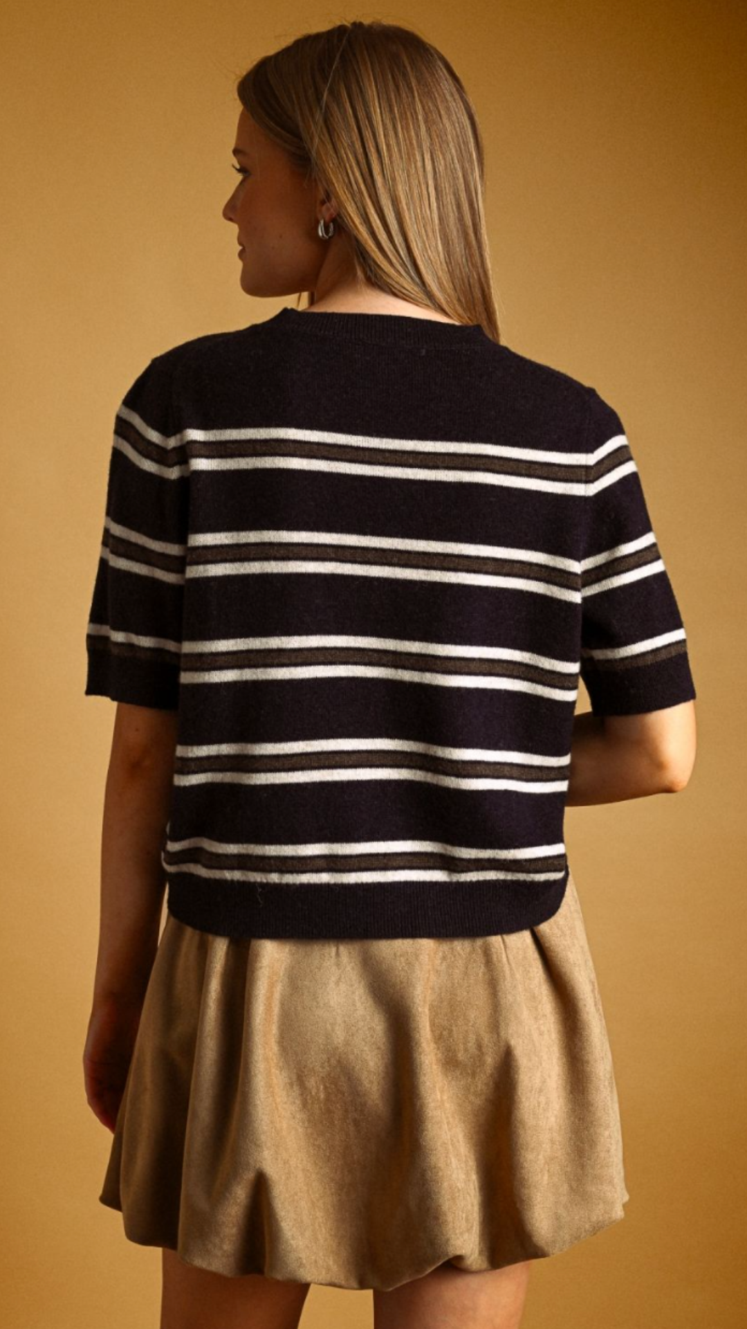 Navy Multi Stripe Short Sleeve Sweater