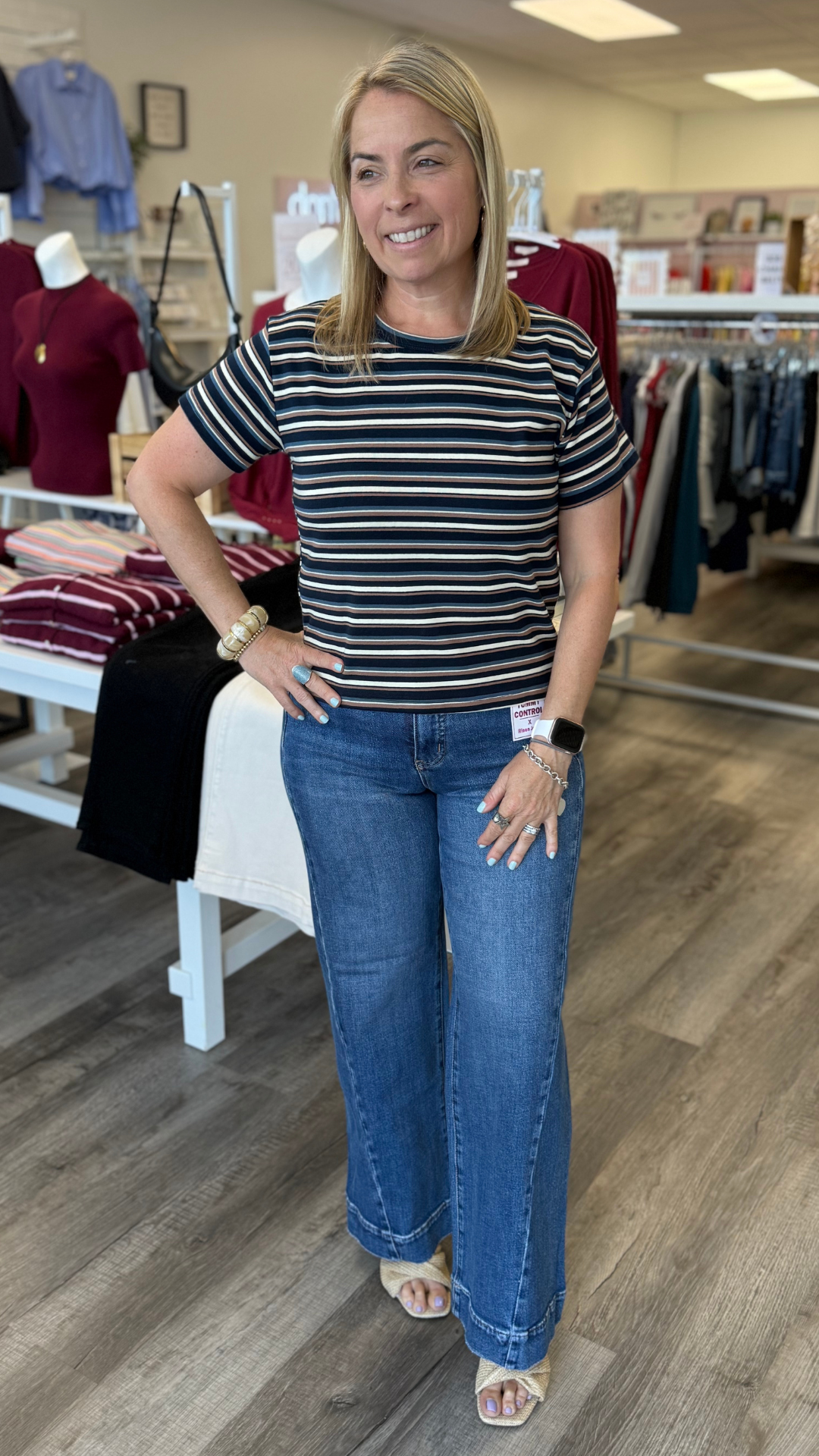 Navy Cream And Mocha Striped Tee