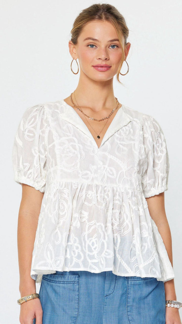 Floral Embroidery Babydoll Blouse