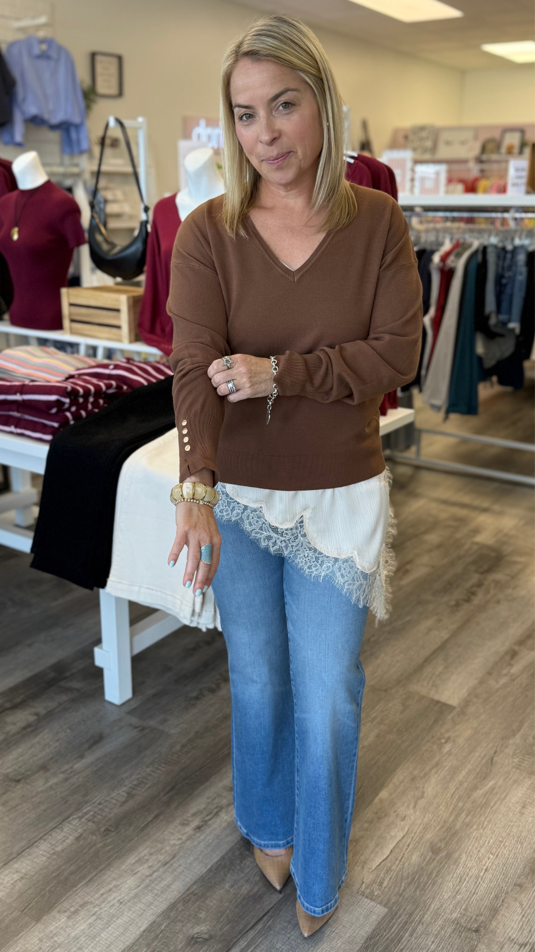 Mid Rise Medium Wash Full Length Flare Jeans