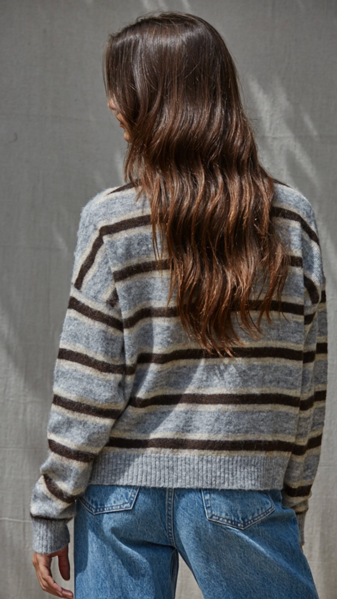 Heather Gray And Brown Stripe Sweater