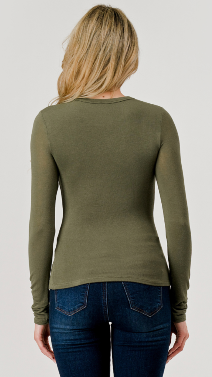 Olive Double Layered Hacci Long Sleeve
