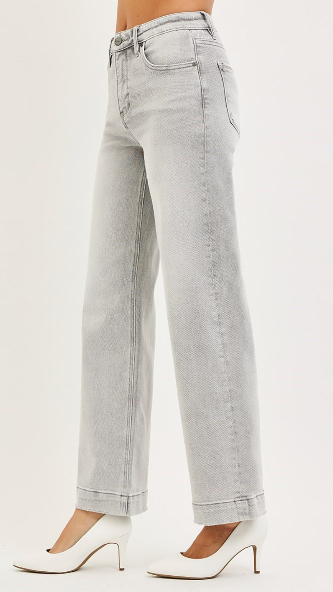 High Rise Light Grey Ankle Wide Leg Jeans