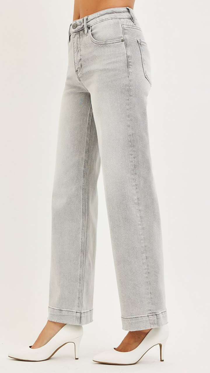 High Rise Light Grey Ankle Wide Leg Jeans