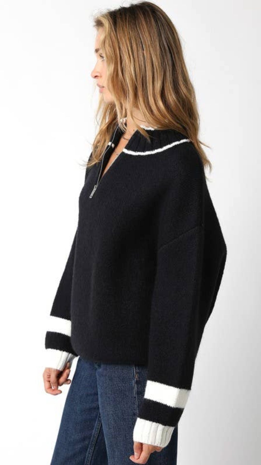 Black And Cream Quarter Zip Sweater