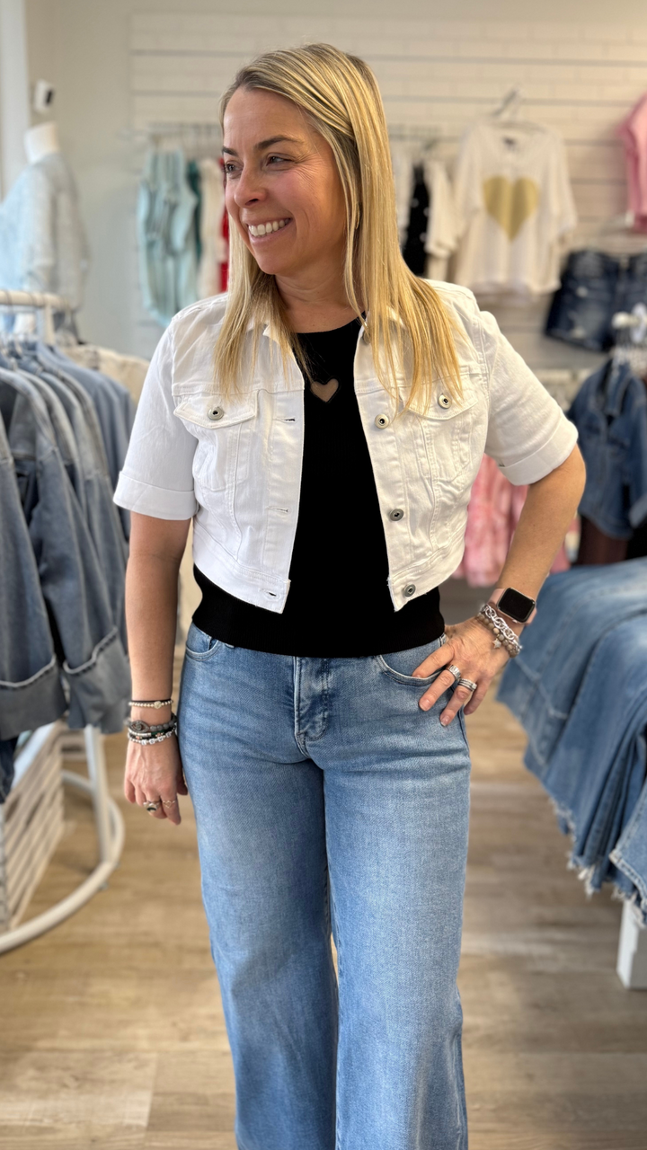 White Cropped Denim Jacket