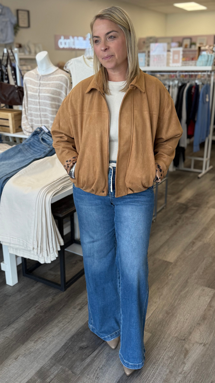 Camel Faux Suede Bubble Hem Jacket