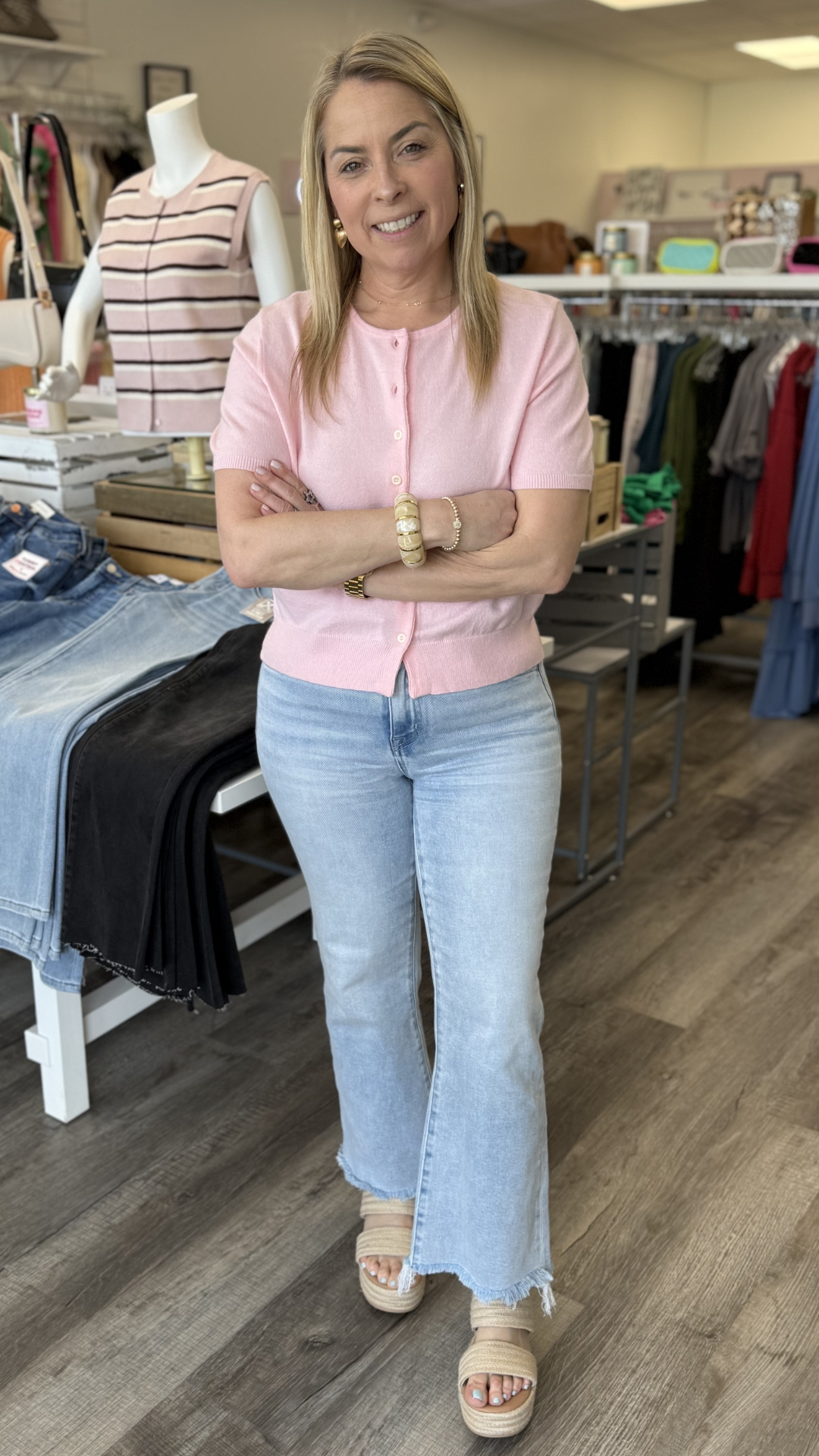 Pink Short Sleeve Cardigan