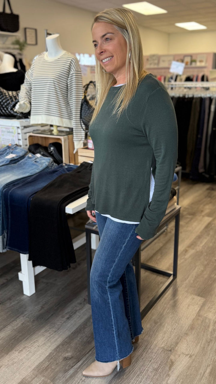 Hunter Green Lined Crew Neck Sweater