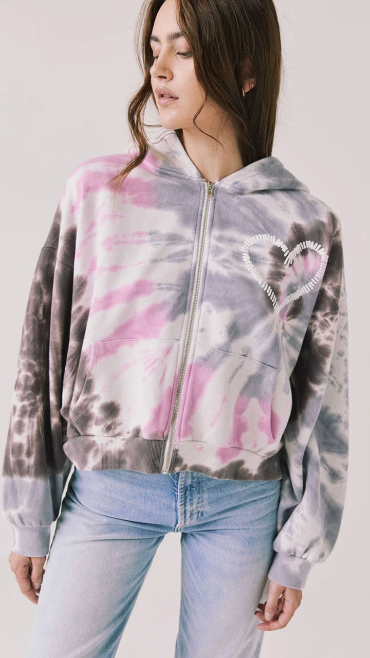 Heart Tie Dye Zip Up Hoodie