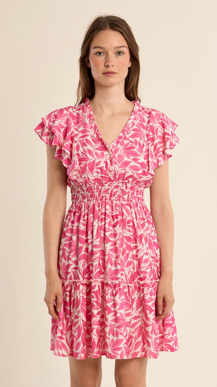 Pink Petal Flutter Sleeve Dress