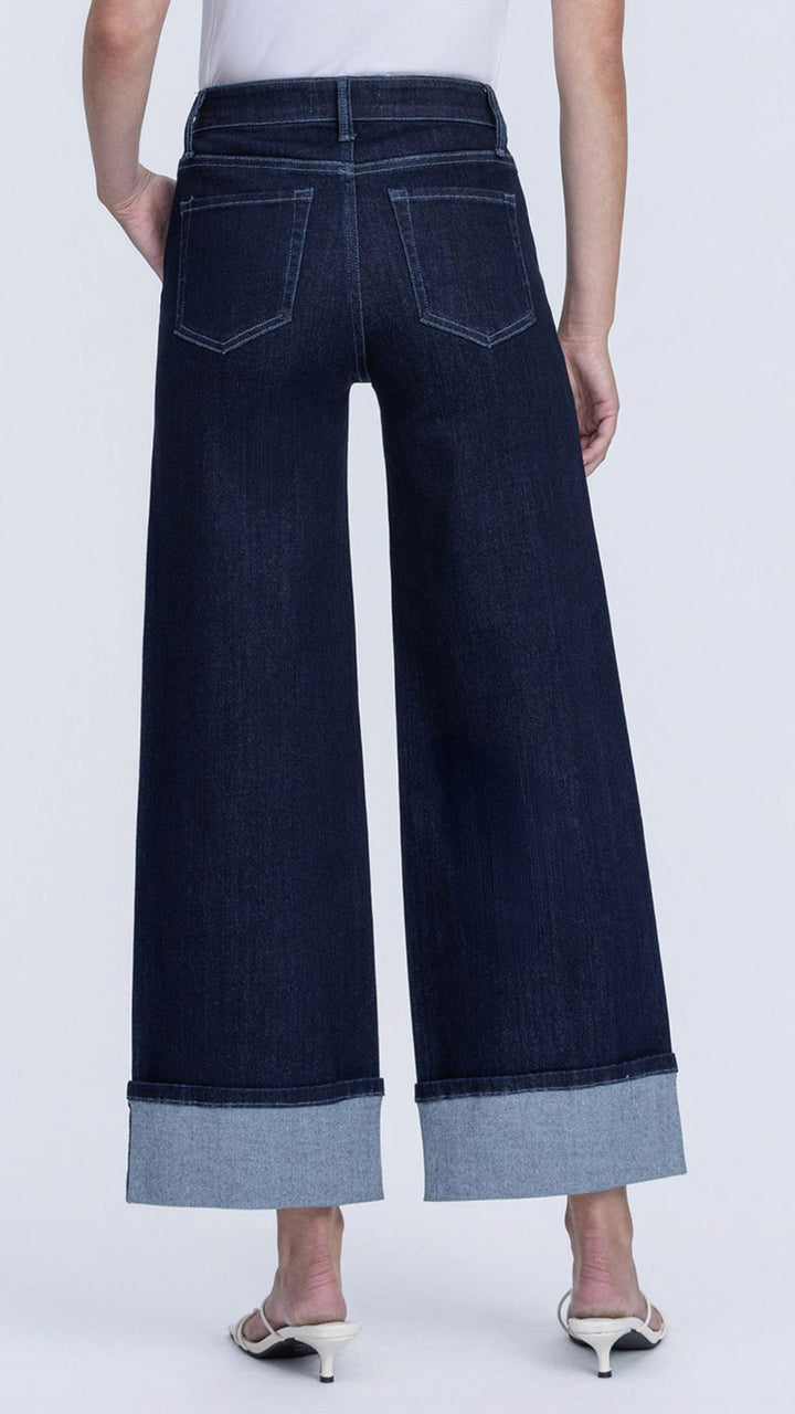 High Rise Super Dark Wash Cuffed Ankle Wide Leg Jeans