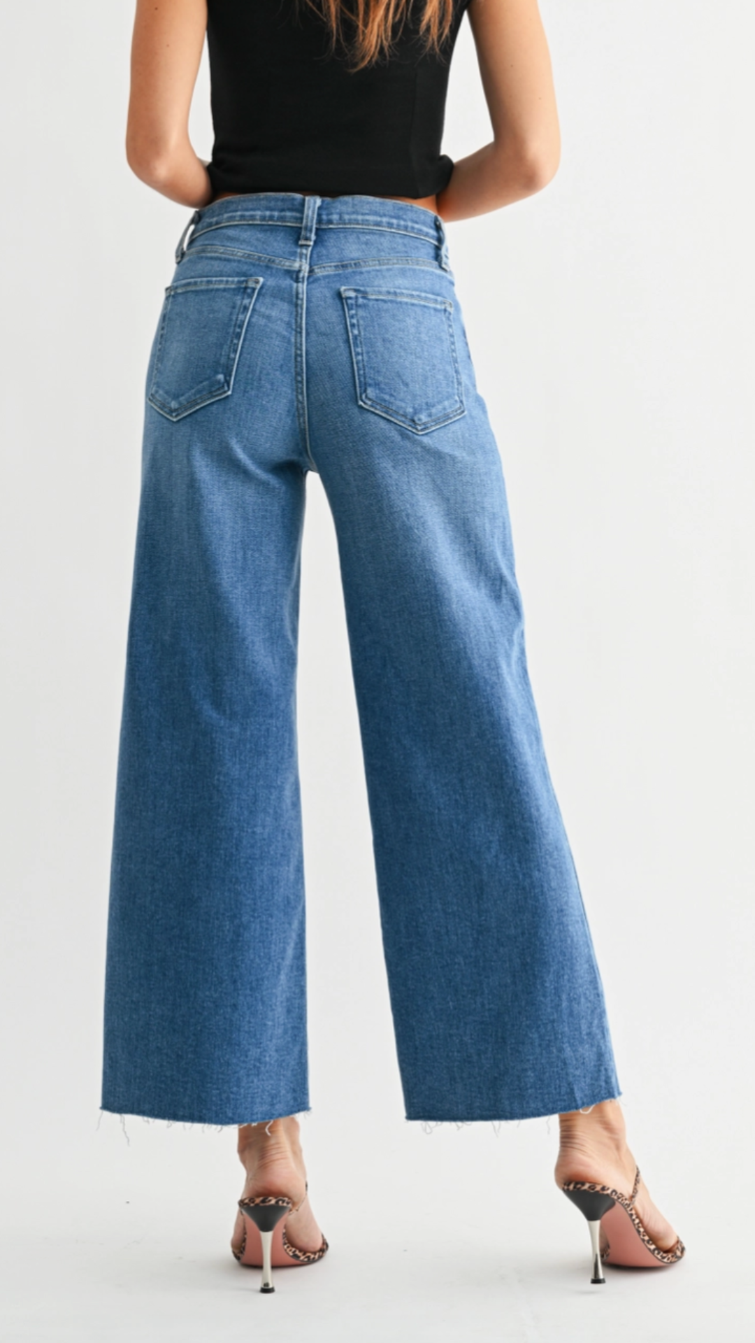 High Rise Medium Wash Scissor Cut Wide Leg Jeans