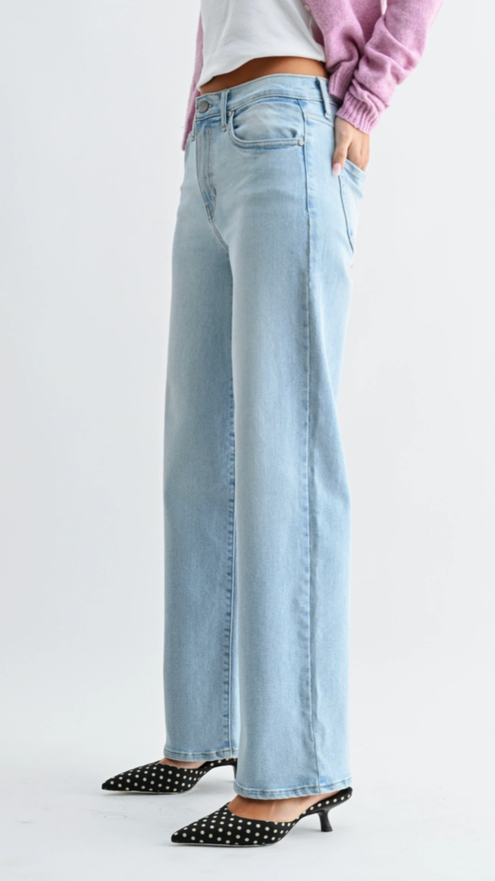 Mid Rise Light Wash Loose Straight Full Length Jeans