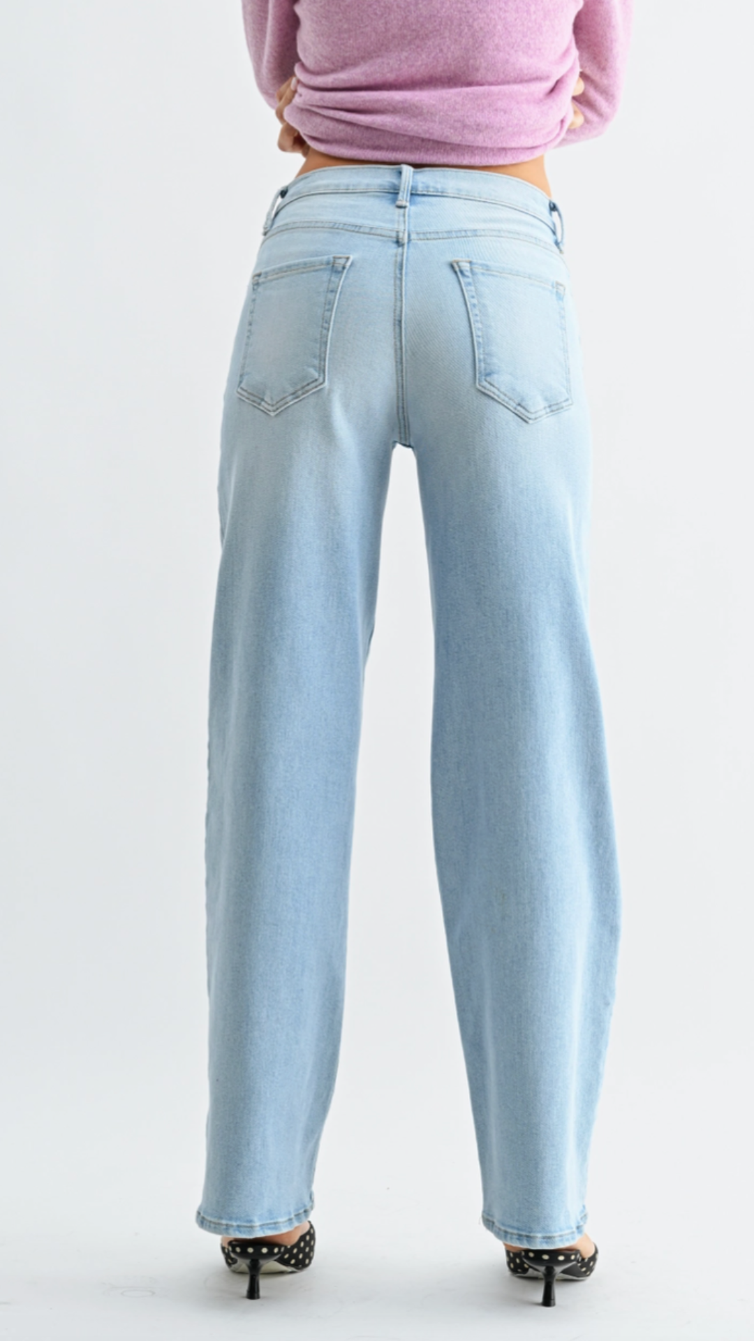 Mid Rise Light Wash Loose Straight Full Length Jeans