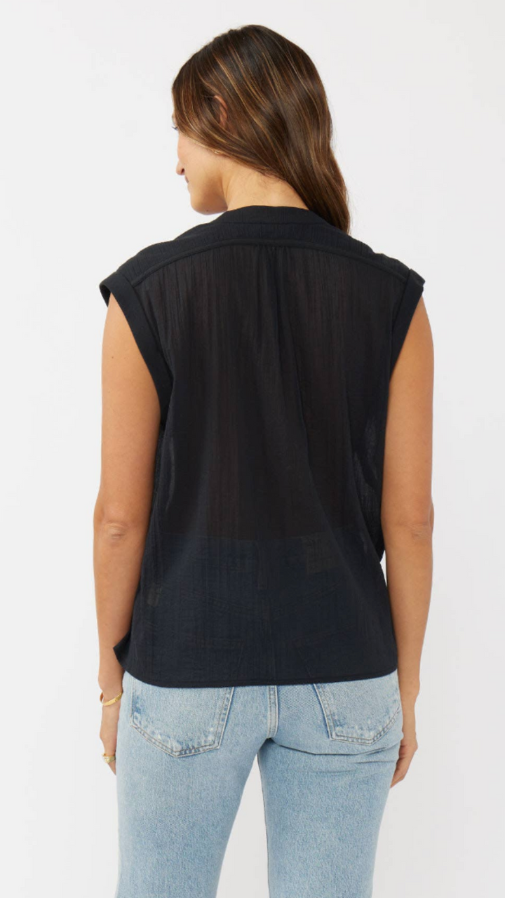 Rolled Cap Sleeve Button Down Top