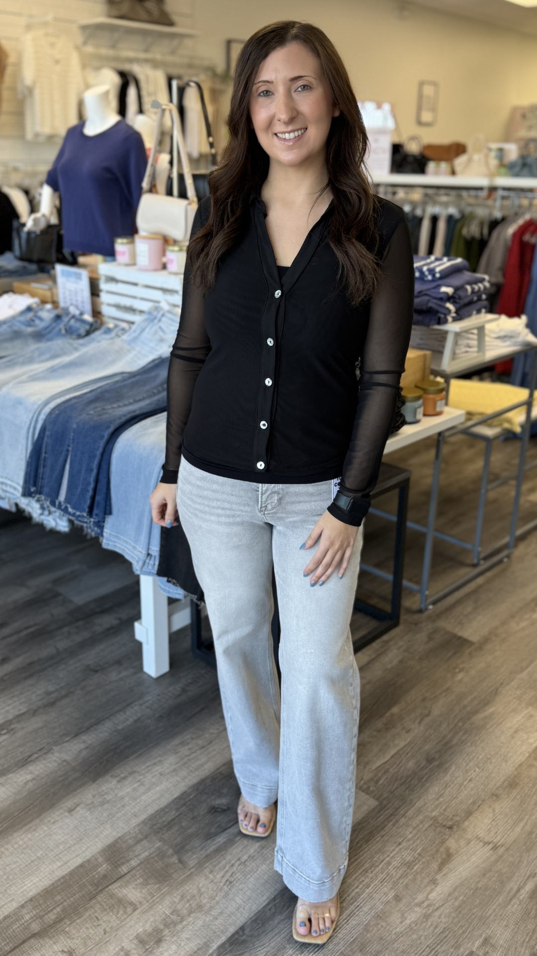 High Rise Light Grey Ankle Wide Leg Jeans