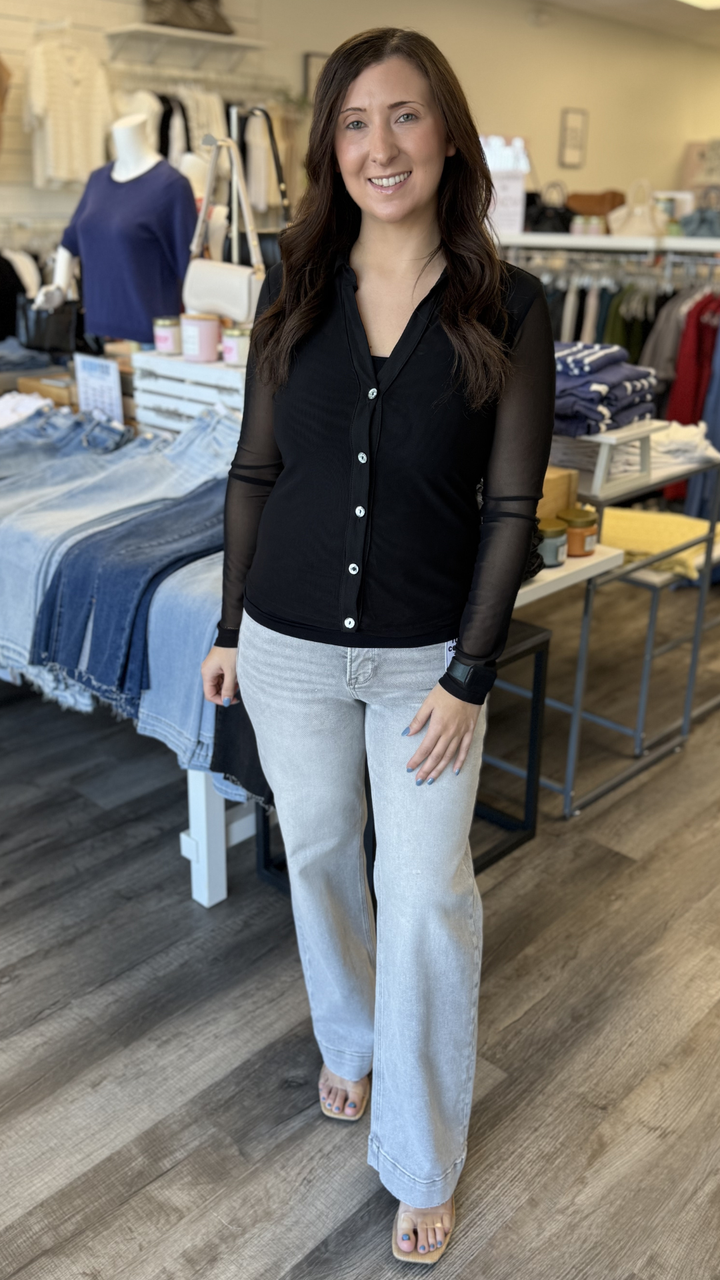 High Rise Light Grey Ankle Wide Leg Jeans