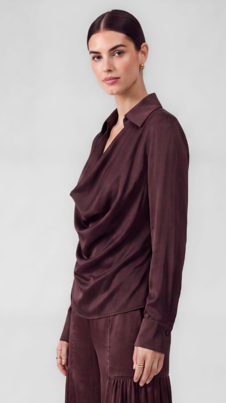 Cherry Lacquer Cowl Neck Long Sleeve