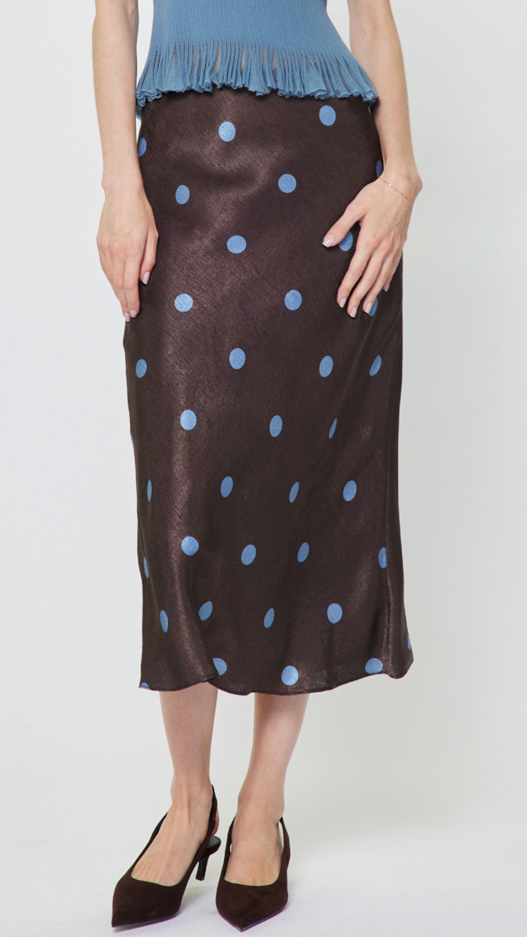 All Over Polka Dot Silk Midi Skirt