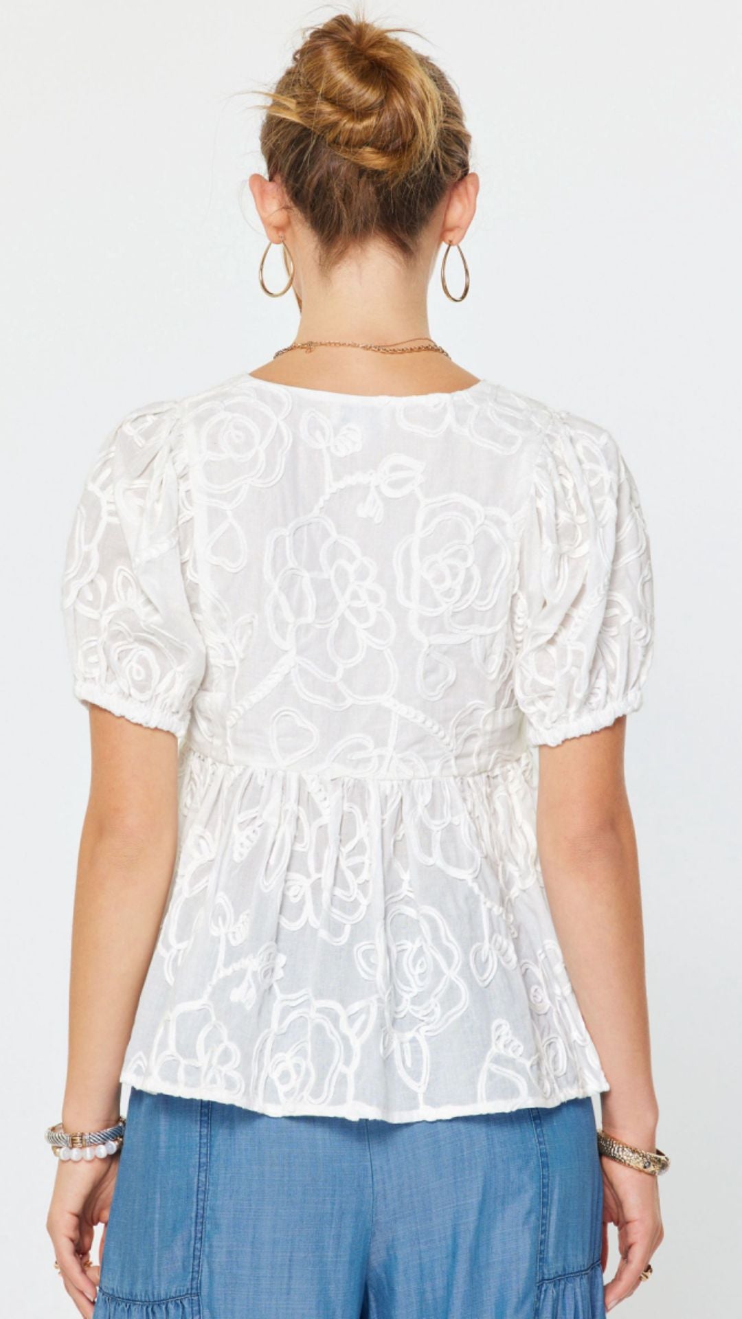 Floral Embroidery Babydoll Blouse