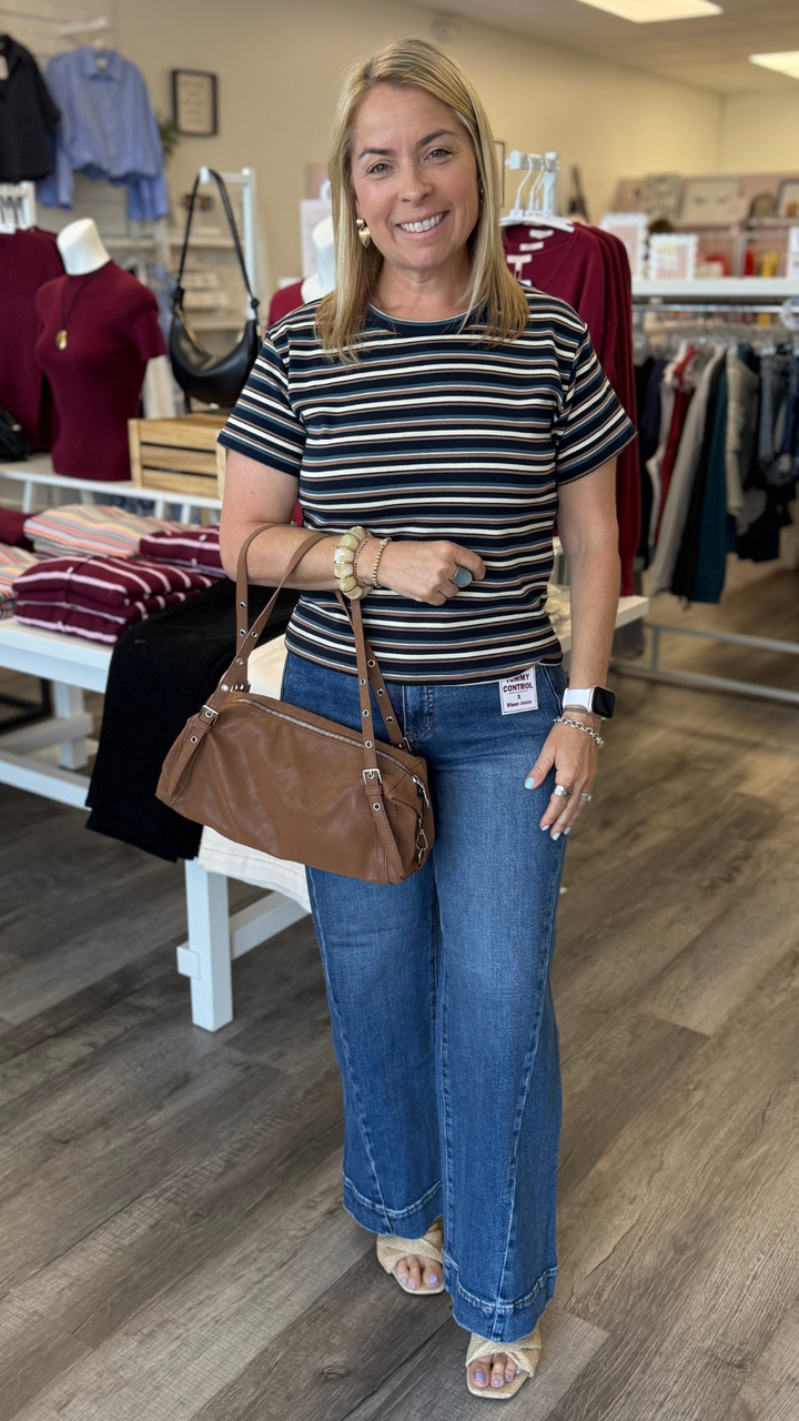 Navy Cream And Mocha Striped Tee
