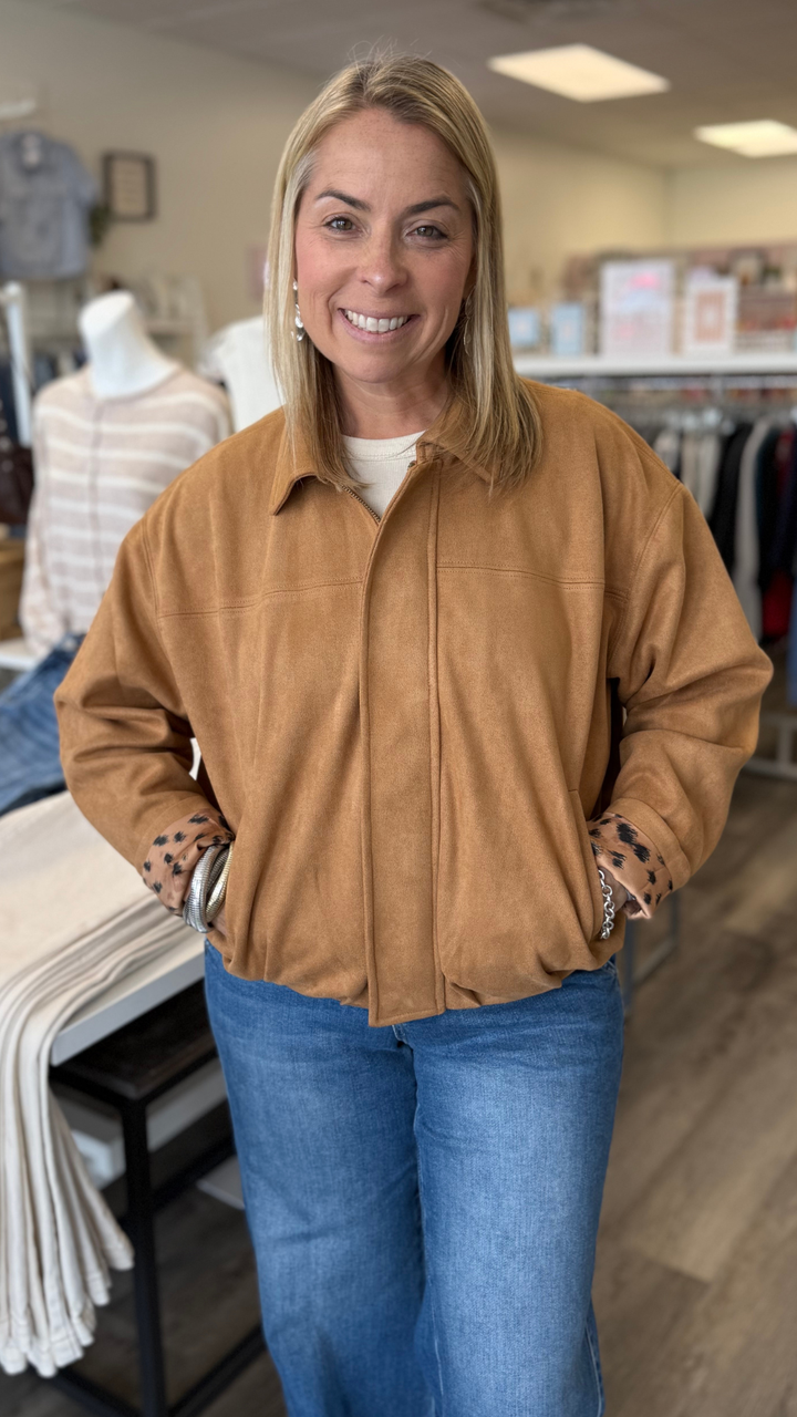Camel Faux Suede Bubble Hem Jacket
