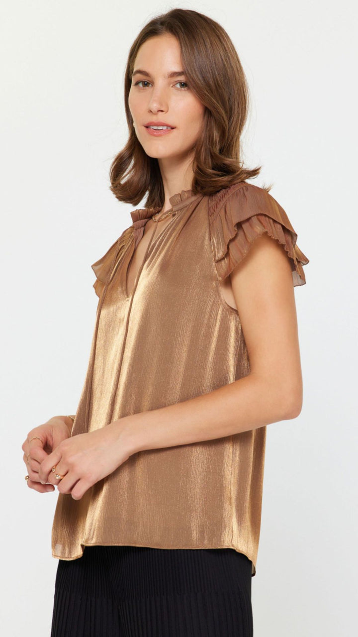 Gold Flutter Sleeve Blouse