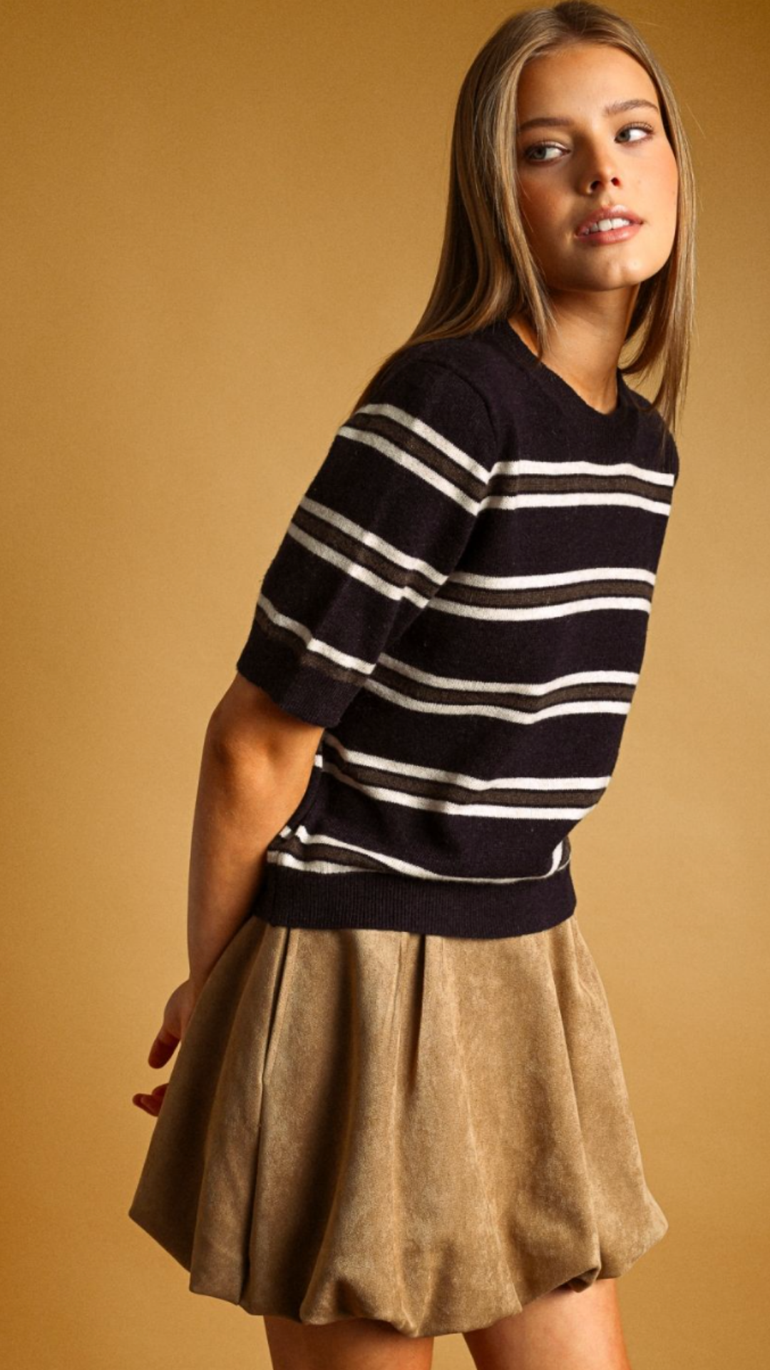 Navy Multi Stripe Short Sleeve Sweater