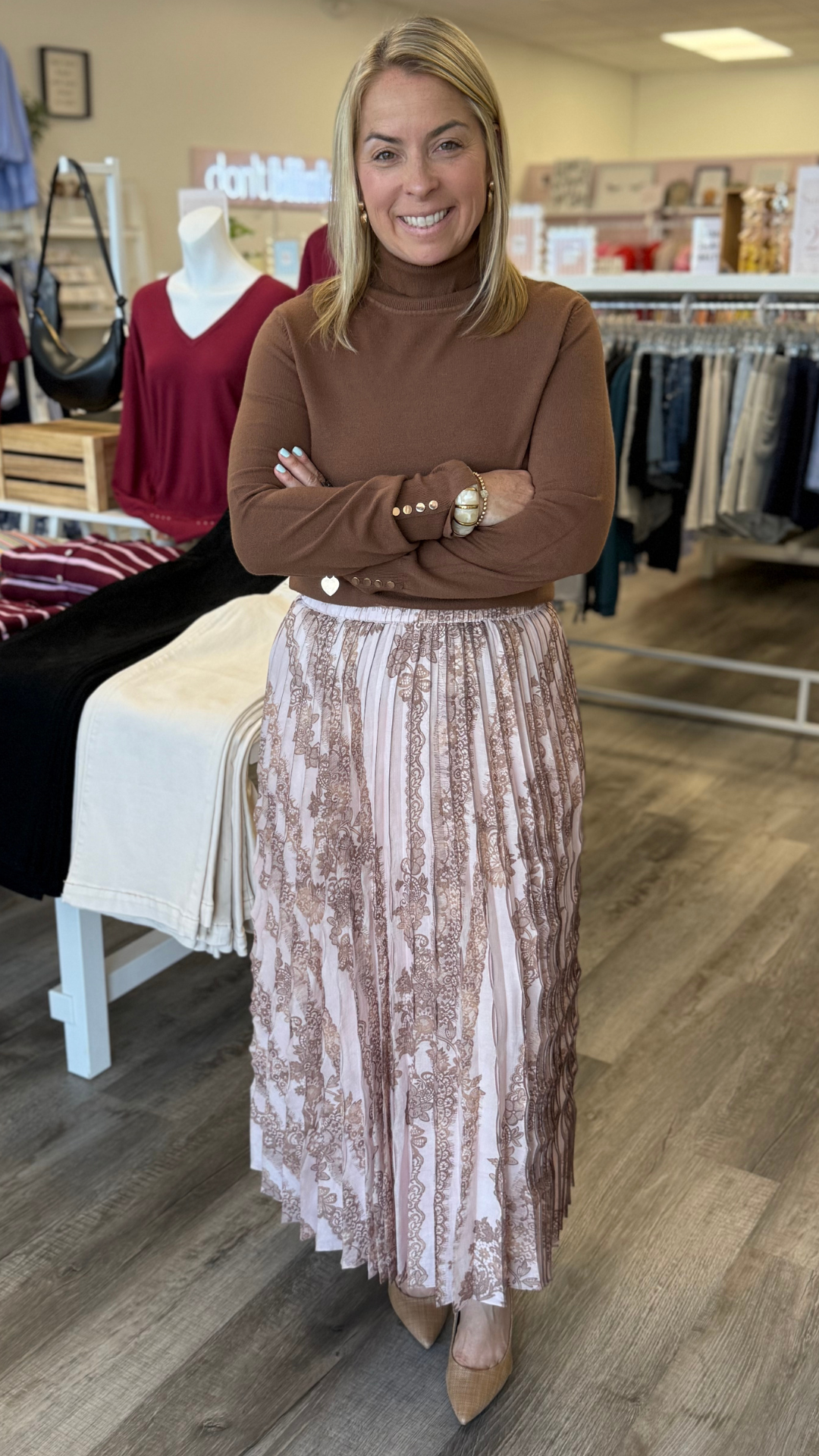 Brown Turtle Neck Buttoned Sleeve Sweater