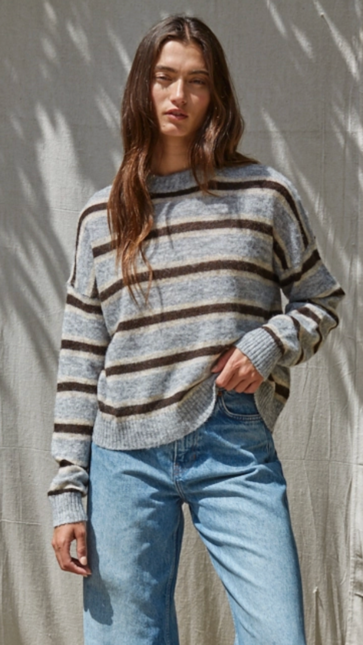 Heather Gray And Brown Stripe Sweater