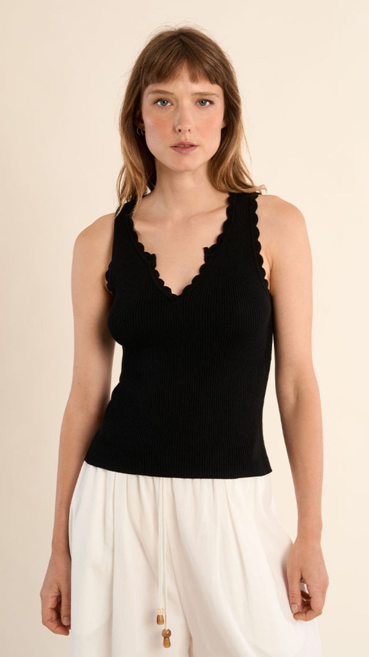 Black Scalloped Edge Tank