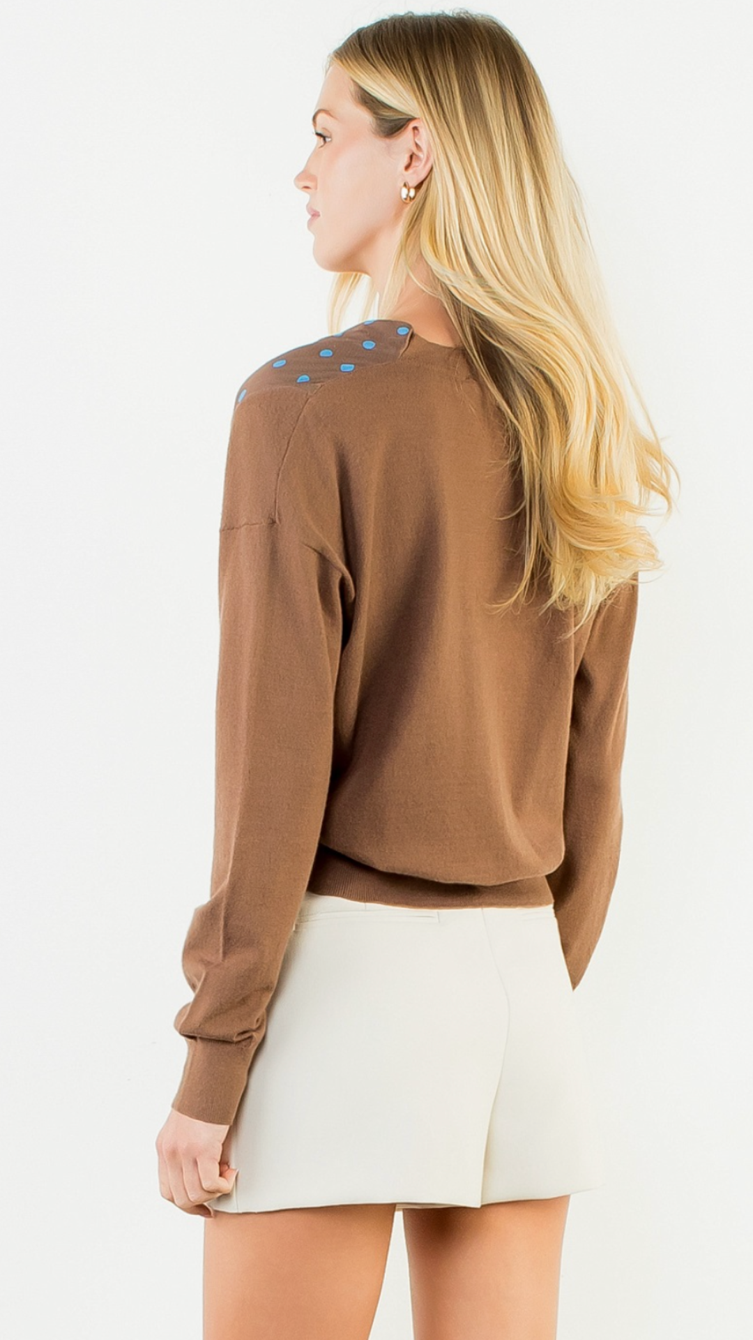 Polka Dot Cowl Neck Mixed Media Top