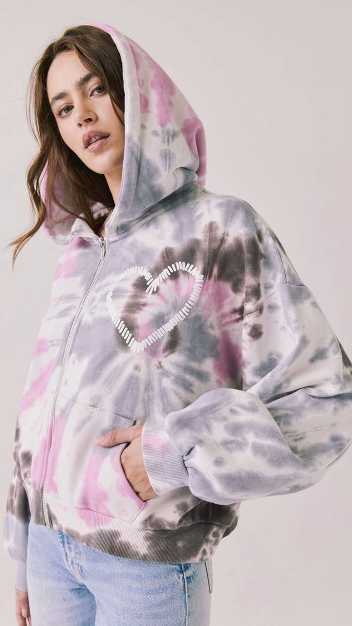 Heart Tie Dye Zip Up Hoodie