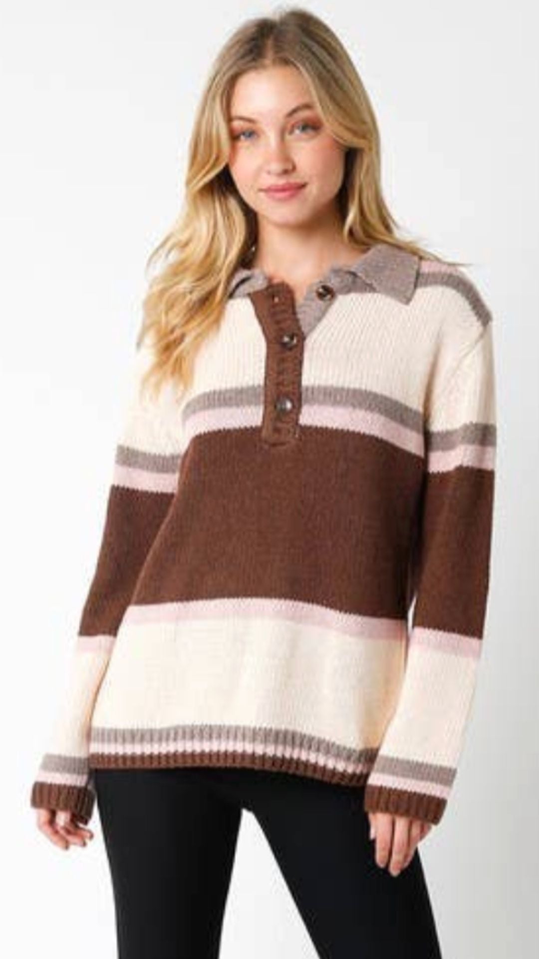 Brown And Light Pink Taupe Oversized Buttoned Sweater