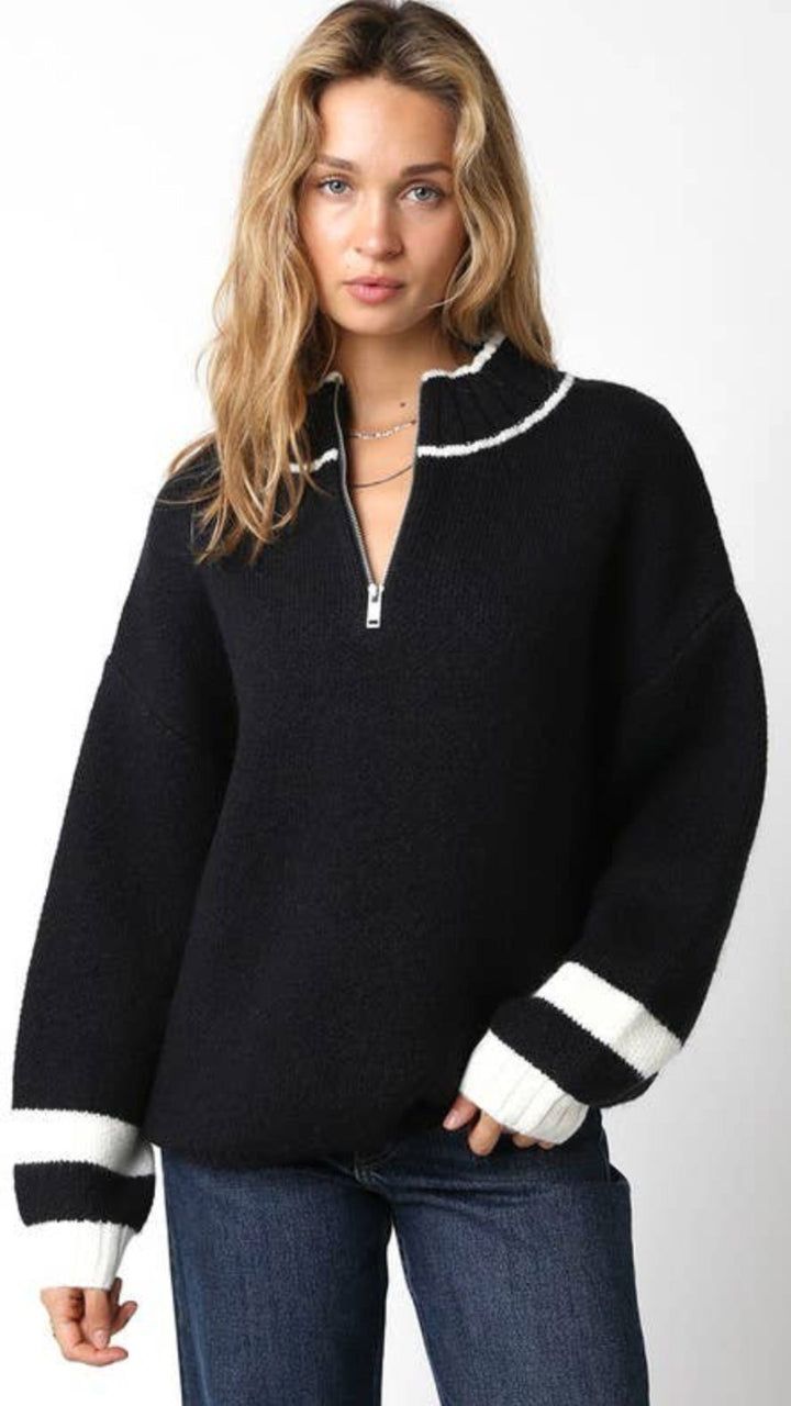 Black And Cream Quarter Zip Sweater