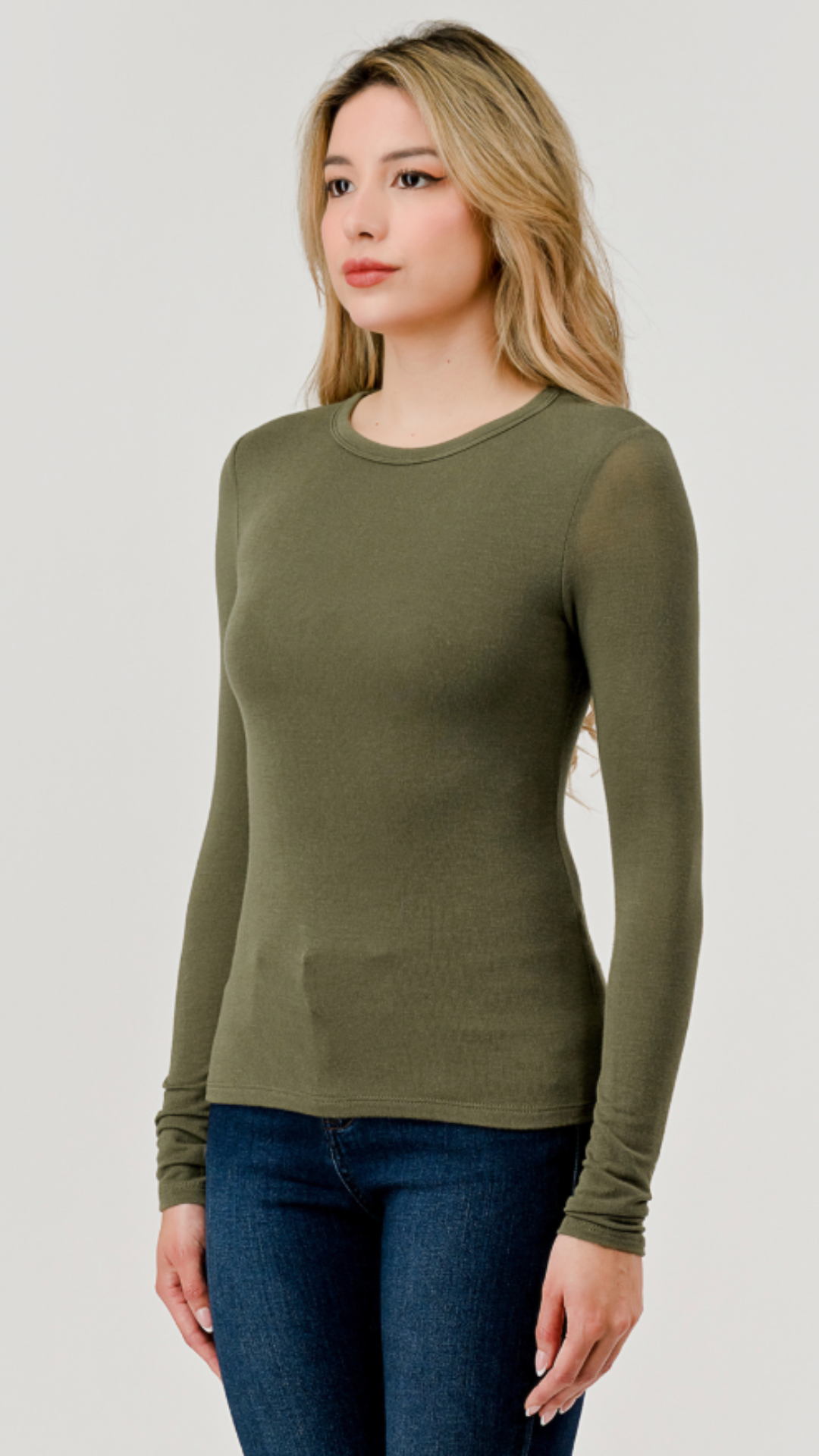 Olive Double Layered Hacci Long Sleeve