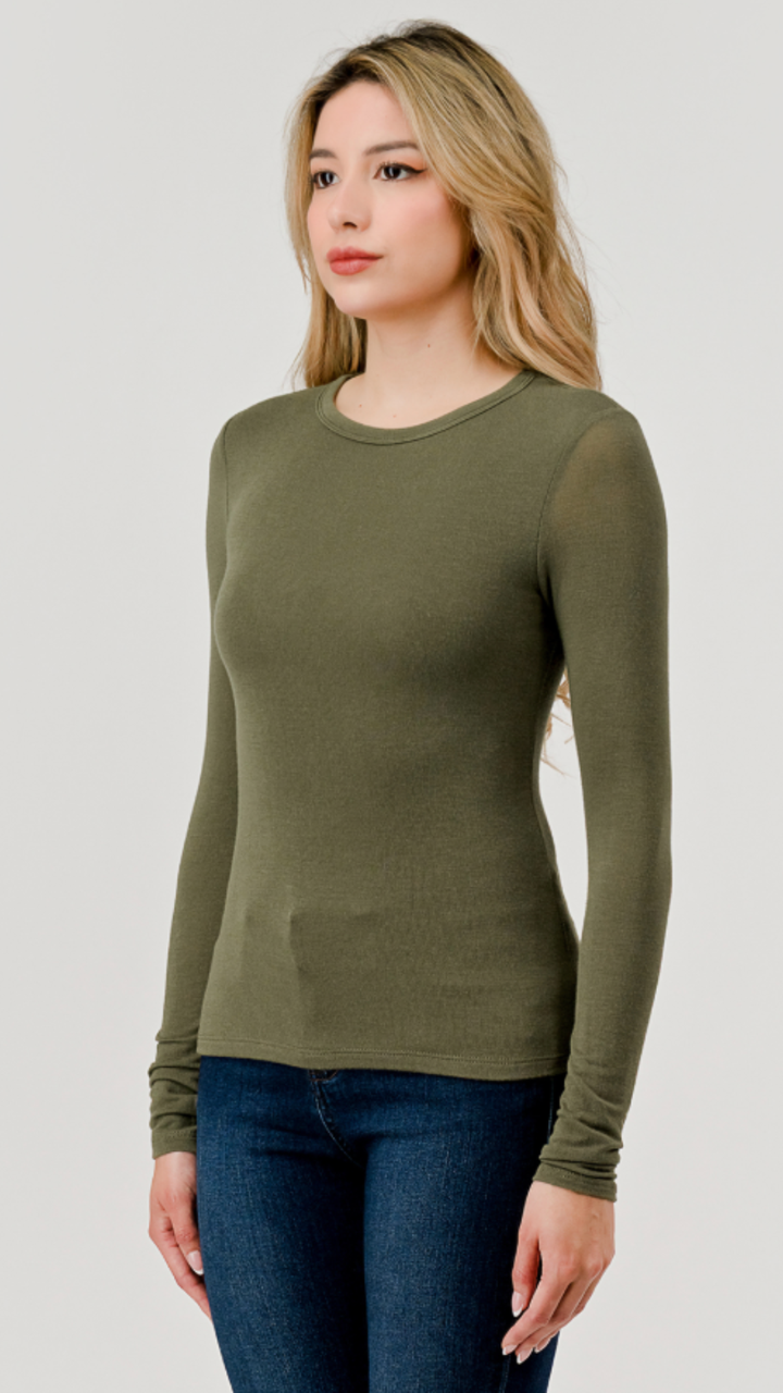 Olive Double Layered Hacci Long Sleeve