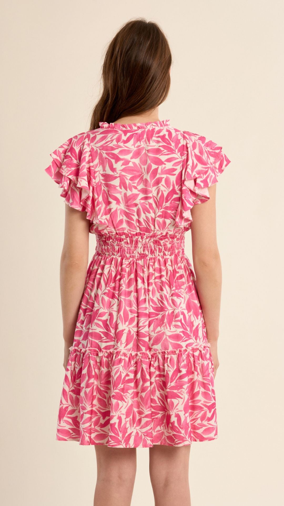 Pink Petal Flutter Sleeve Dress