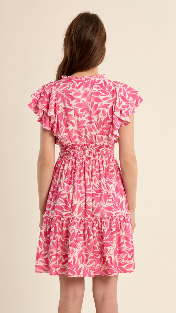 Pink Petal Flutter Sleeve Dress