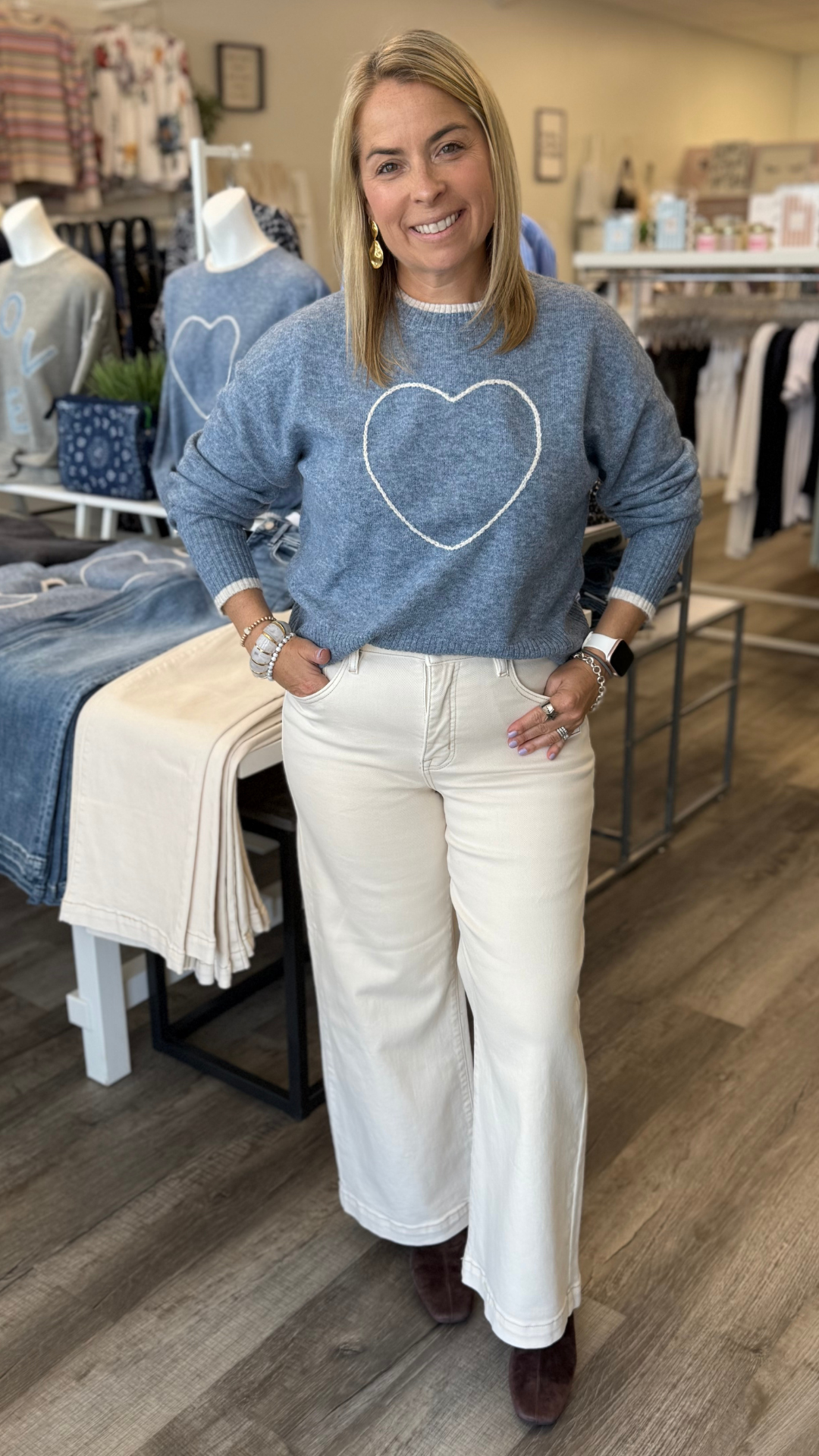 Blue Embroidered Heart Sweater