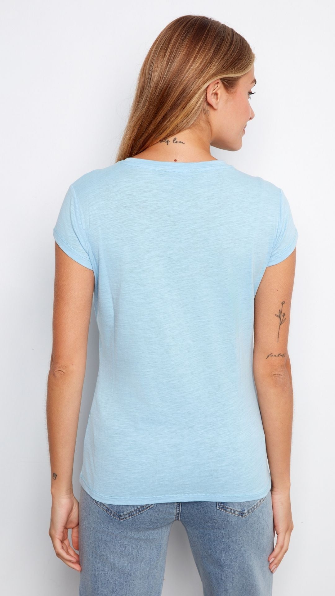 Light Blue Heart Cut Out Detail Tee